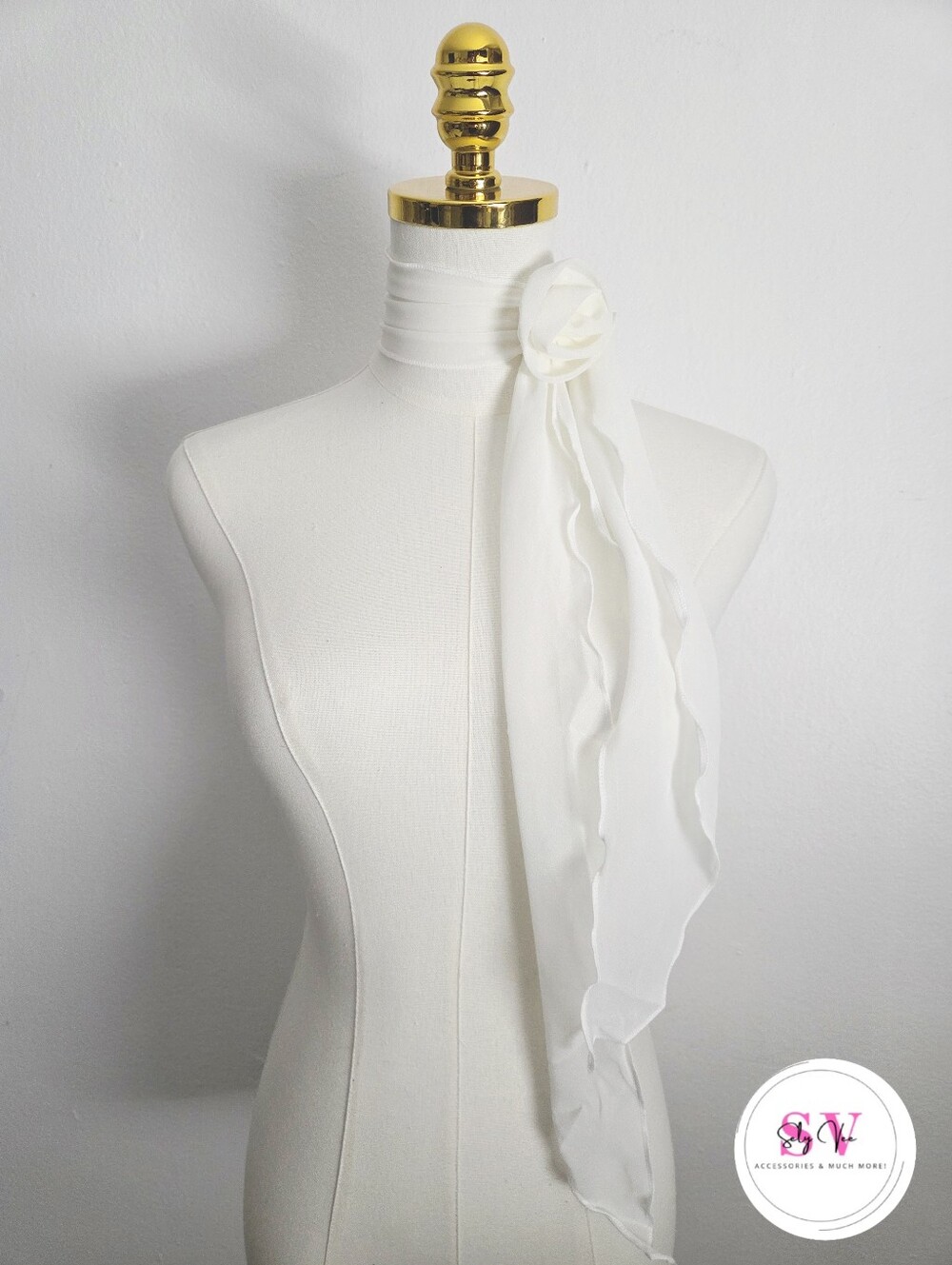 Ivory Chiffon Scarf with Floral Accent